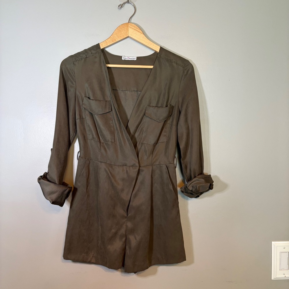 Dainty Hooligan Olive Green Utility Wrap Romper‎ Long Sleeve Roll Tab Small